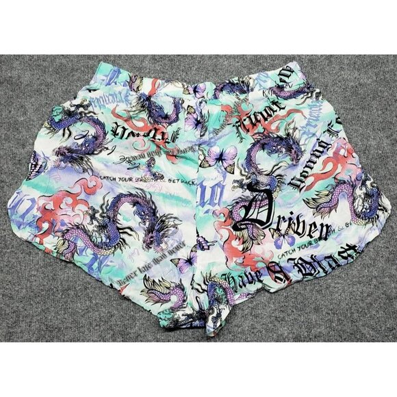 Rue21 Shorts Womens Plus 1X Multicolor Dragon Butterfly High Rise Pull On New - Picture 2 of 11